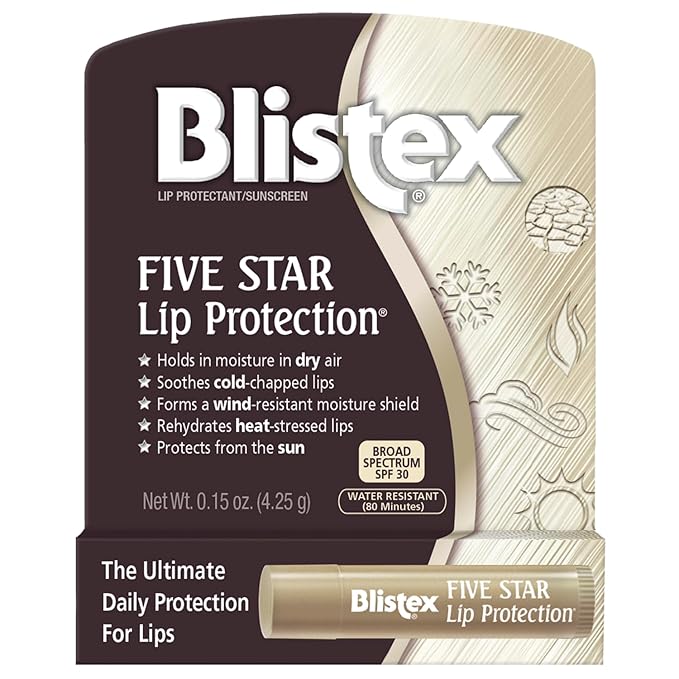 Blistex Five Star Lip Protection Balm, 0.15 Ounce – Wind & Water-Resistant Lip Care, Broad Spectrum SPF 30 Sun Protection, Soothes Cold Chapped Lips, Hydrating Lip Treatment, Holds in Moisture-VivaGrace Women