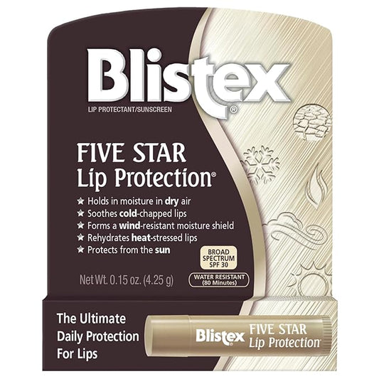 Blistex Five Star Lip Protection Balm, 0.15 Ounce – Wind & Water-Resistant Lip Care, Broad Spectrum SPF 30 Sun Protection, Soothes Cold Chapped Lips, Hydrating Lip Treatment, Holds in Moisture-VivaGrace Women