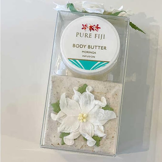 Pure Fiji Spa Gifts for Women and Man - Body Gift Box Sugar Glow with Exfoliating Scrub, Bath and Body Oil, Body Butter and Body Lotion, Shower Set, Moringa-VivaGrace Women