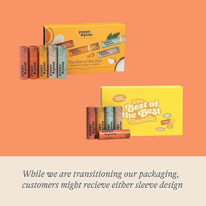 Jumbo Lip Balm Gift Set (5-Pack) | Poppy & Pout All Natural Lip Balms & Moisturizers | Hydrates with Beeswax, Vitamin E, Organic Coconut Oil | Cruelty-Free | Lip Balm in Recyclable Cardboard Tube-VivaGrace Women