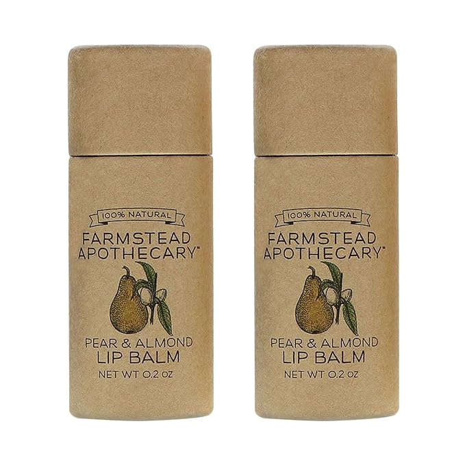 Farmstead Apothecary 100% Natural Lip Balm with Organic Beeswax, Organic Shea Butter & Organic Coconut Oil, Pear & Almond 0.2oz (Pack of 2)-VivaGrace Women