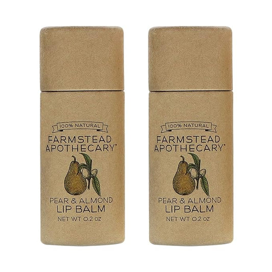 Farmstead Apothecary 100% Natural Lip Balm with Organic Beeswax, Organic Shea Butter & Organic Coconut Oil, Pear & Almond 0.2oz (Pack of 2)-VivaGrace Women