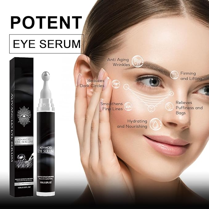 Eye Cream for Puffiness and Bags Under Eyes, Under Eye Cream for Dark Circles, Eye Roller for Puffy Eyes, Caffeine Eye Serum with 360°Massage Ball Reduce Wrinkles and Fine Lines-VivaGrace Women