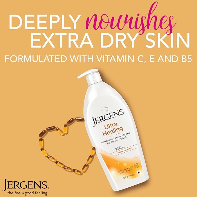 Jergens Ultra Healing Dry Skin Lotion, Hand and Body Moisturizer for Quick Absorption into Extra Dry Skin with Hydralucence Blend, Vitamins C, E and B5, White, 32oz-VivaGrace Women