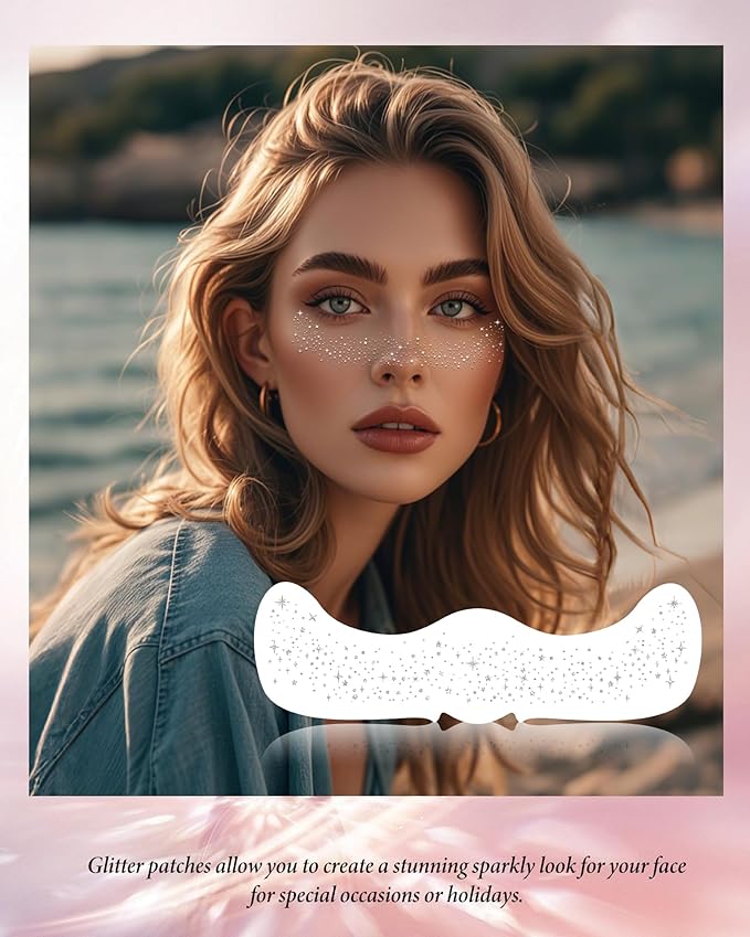 Glitter Freckles,Body and Face Glitter Makeup Patches for Women Girls, Waterproof Festival Rave Accessories fit Country Concert Outfits (Silver - 10 pcs)-VivaGrace Women