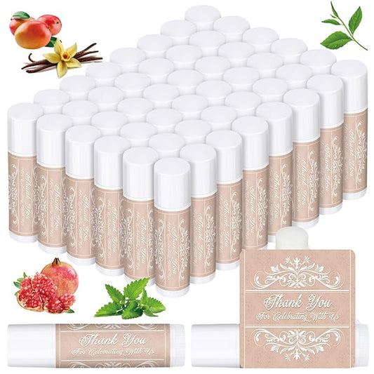 Dunzy 50 Pcs Thank You Gift Lip Balm Bulk Baby Shower Party Favors Bridal Shower Favor Lip Care with Assorted Fruit Flavors Thank You Lipstick for Guest Basket Gift Stuffer (Vintage)-VivaGrace Women
