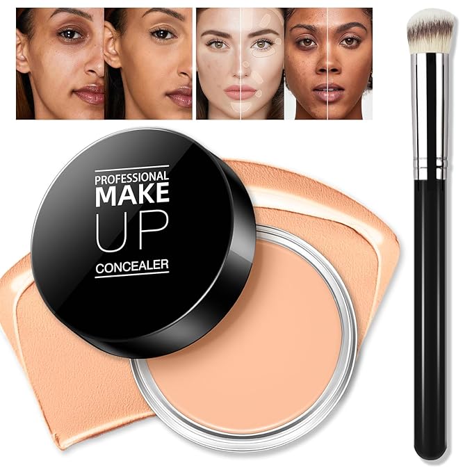 Cream Concealer Full Coverage Makeup, Matte Color Correcting Concealer with Brush, Waterproof, Conceals Blemish, Pores and Spots, Under Eye Makeup Concealer for Dark Circles (#05 MEDIUM HONEY)-VivaGrace Women