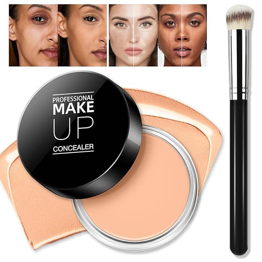 Cream Concealer Full Coverage Makeup, Matte Color Correcting Concealer with Brush, Waterproof, Conceals Blemish, Pores and Spots, Under Eye Makeup Concealer for Dark Circles (#05 MEDIUM HONEY)-VivaGrace Women