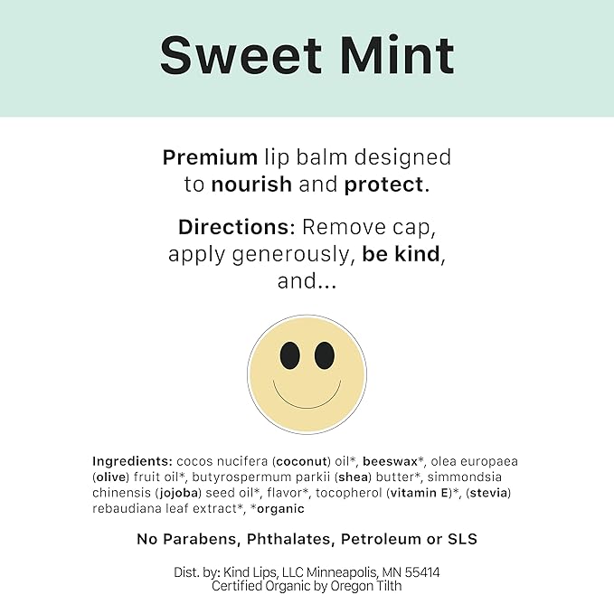 Kind Lips Lip Balm - Nourishing & Moisturizing Lip Care with Shea Butter, Beeswax & Vitamin E | Sweet Mint Flavor | 0.15 Ounce (Pack of 5)-VivaGrace Women