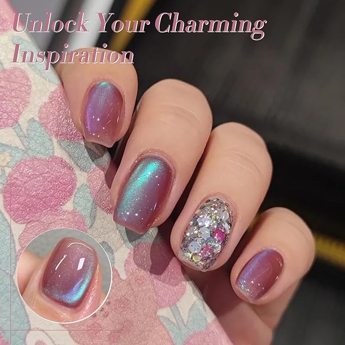 Born Pretty Cat Magnetic Eye Gel Nail Polish Rainbow Aurora Cat Magnetic Gel Polish Pink Green Blue Yellow Glitter Holographic Cat Magnetic Eye Gel Manicure Nail Art DIY, Firefly Aurora Series 6PCS-VivaGrace Women