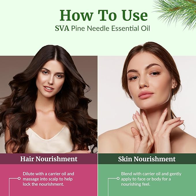 SVA Pine Needle Essential Oil – 4 Fl Oz – 100% Natural Pine Needle Oil - for Diffuser, Hair Care, Face, Skin Care, Aromatherapy, Scalp and Body Massage, Soap and Candle Making – with Dropper-VivaGrace Women