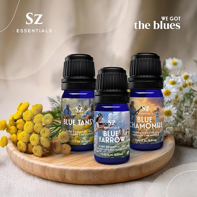 – “We Got The Blues” Essential Oils Set – Blue Tansy, Yarrow & German Chamomile – 3 x 6.5ml Bottles – 100% Pure, Natural, Undiluted – Therapeutic Grade & Vegan-VivaGrace Women