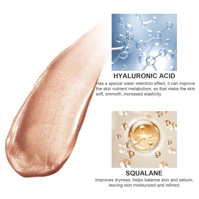 Natural Glow Liquid Filter Makeup, Longwear Face Luminizer, Complexion Booster For Any Part of the Body, Liquid Highlighter with Brush Kit, Infused Hyaluronic Acid, 1.06 fl oz (#04 MEDIUM)-VivaGrace Women