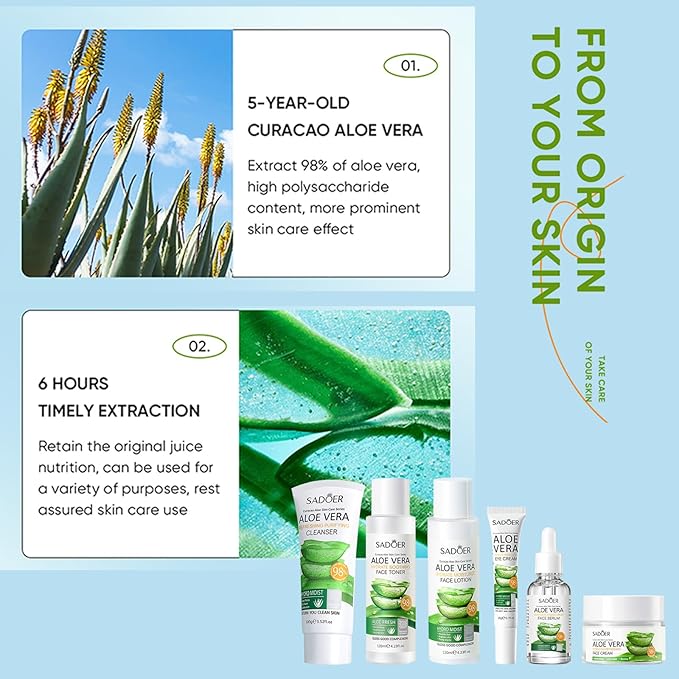 Aloe Vera Daily Skin Care Set Daily Moisturizing & Nourishing Fresh Aloe Essence Skin Care Set Vitamin Essence Six-piece Set For Valentine's Day And Festival Day-VivaGrace Women