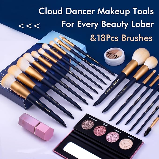 LORYP Makeup Brushes Set Labeled 18 Piece Face and Eye Brush Set Ultra soft hair Foundation, Concealer, Blush, Contour, Blending, Eyeshadow Blue Brush kit-VivaGrace Women