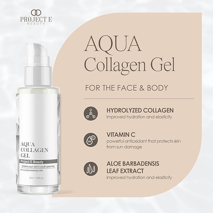 Project E Beauty Aqua Collagen Gel 24-Hour Hydration | Anti-Aging Brightening Treatment | Hydrating & Moisturizing Facial Skincare | Anti-Wrinkle Body Lotion | For Dry or Rough Skin | 50ml-VivaGrace Women