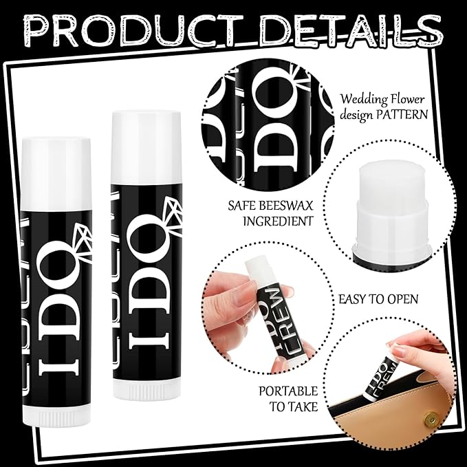 24 Pcs Bachelorette Lip Balm I Do Crew Wedding Party Gifts Bachelorette Lip Balm Gift Wedding Favors for Bachelorette Wedding Party Guest Supplies (Black with White)-VivaGrace Women