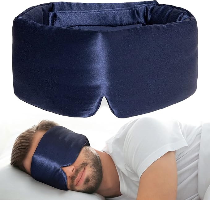 100% Natural Silk Eye Mask for Women Men, Soft Pressureless Cooling Blackout Eye Covers for Sleeping, Large Size Sleep Mask fits All Heads Adjustable, 1PC, Navy Blue-VivaGrace Women