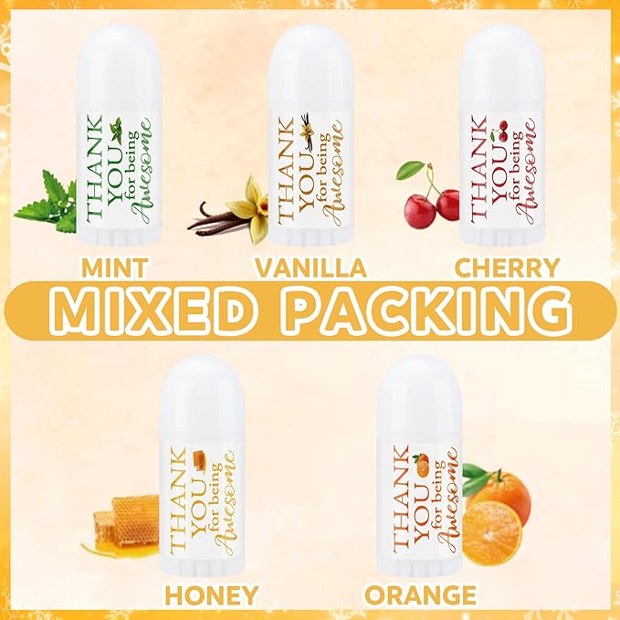 25 Pcs Mini Lip Balm Bulk 5 Assorted Flavors Thank You Lip Balm Employee Appreciation Gifts Dry Chapped Lip Care Products for Adults Coworkers Women Friend Wedding Bridal Shower Baby Shower-VivaGrace Women
