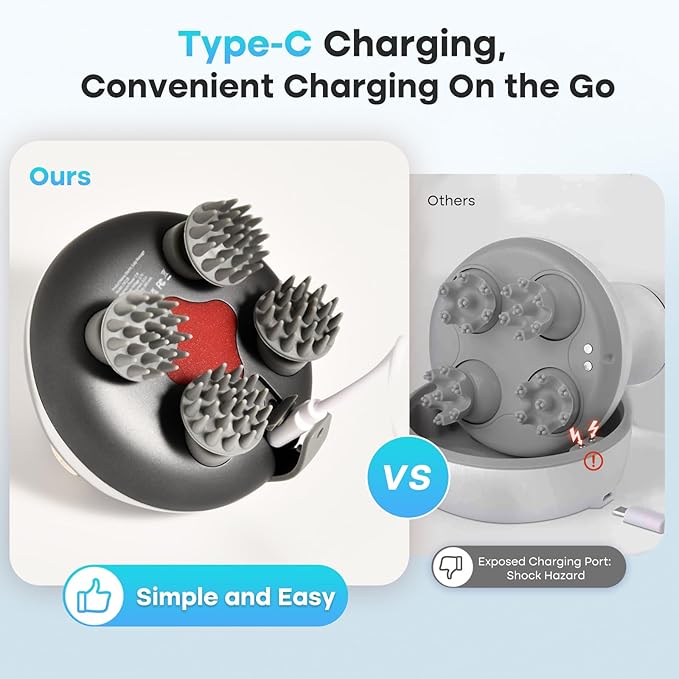 arboleaf Scalp Massager Rechargeable Head Massager Scalp Stress Relax, Waterproof Handheld Hair Scratcher with 8 Removable Massage Claws, Gift for Dad Mom-VivaGrace Women