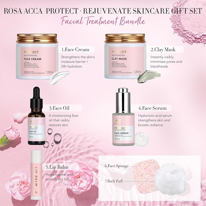 Mother's Day Gift, Spa Gifts 28pcs Rose Facial Skin Care Set for Women, Face Cream, Bath Oil, Serum, Shower Accessories - Bath and Body & Facial Kit - Birthday, Christmas, Valentine's, Bridal Shower-VivaGrace Women