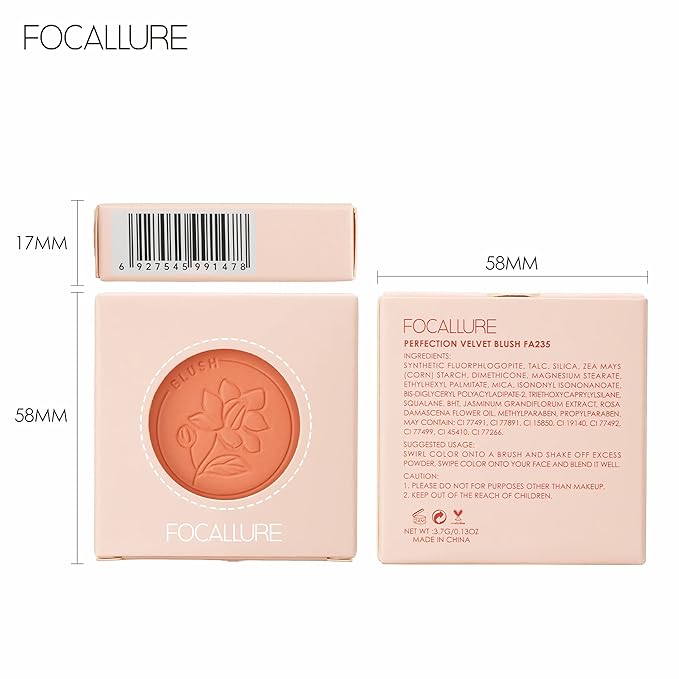 FOCALLURE Powder Palette Blush, Matte Mineral Blush Powder, Bright Shimmer Face Blush Makeup, Contour and Highlight Blush Palette, Highly Pigmented, Long Lasting, Waterproof, Blendable, #201-VivaGrace Women
