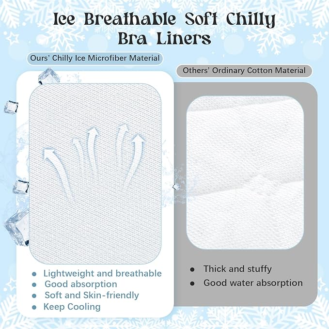 Toulite Cool Ice Silk Bra Liners for Sweat 10 Pcs 3 Layer Medium Washable Rectangle Cool Ice Silk Under Breasts Pads for Women Absorb Sweating, 18 x 3 Inches White for Summer-VivaGrace Women