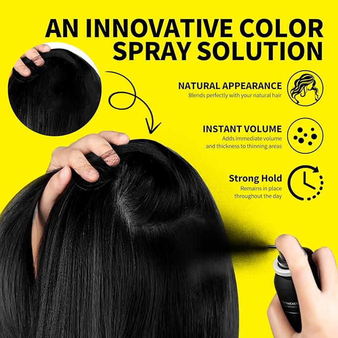 Sevich Hair Fiber Spray - Instant Hair Thickening Powder for Men & Women, Hair Building Fibers for Thinning Hair, Root Touch Up Hair Color, Waterproof, Sweatproof, Natural Look,80ml Black-VivaGrace Women