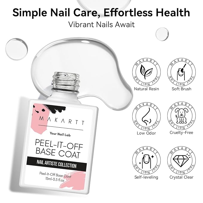 Makartt Peel Off Gel Base Coat: 15ML UV Peelable Base for Gel Nail Polish, Press-On, Nail Tips – Easy Removal, No Soak-Off, UV LED Lamp Required, for Beginners Thin Nails-VivaGrace Women