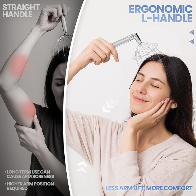 Head Massager Scalp – Electric Scalp Massagers with L-Handle, Waterproof Head Scratchers & Hair Massage Tool with 20 Metal Fingers for Stress Relief and Relaxation-VivaGrace Women