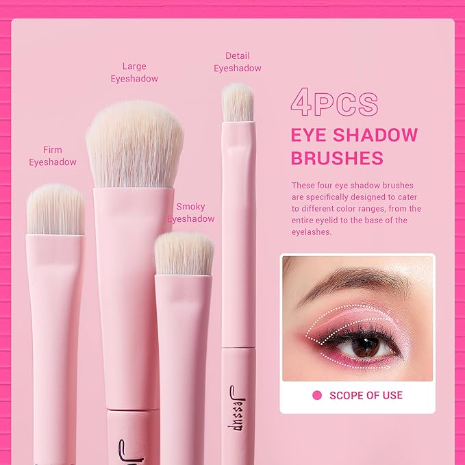 Jessup Eyeshadow Brush Set 10Pcs Pink Eye Makeup Brushes Concealer Brush Premium Synthetic Eye shadow Eyeliner Smudge Crease Blending Brush for Makeup, T496-VivaGrace Women