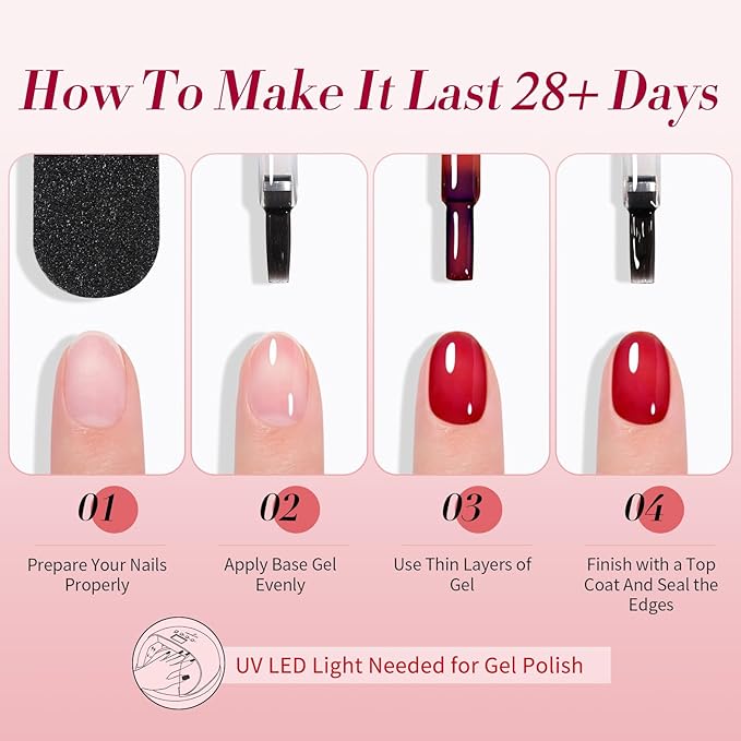 Born Pretty Jelly Burgundy Gel Nail Polish Ruby Red Glitter Cat Magnetic Eye Gel Nail Polish Fall Winter Blood Cherry Wine Red Gel Polish Glitter Soak Off Nail Art Salon Manicure Home Gift 7ml 6pcs-VivaGrace Women