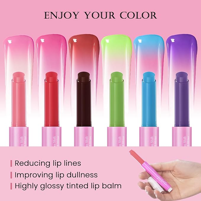 DAGEDA Tinted Lip Balm, Moisturizing Magic Color Changing Lipstick, Soothing Hydrating Lip Balm Tinted, Glossy Lip Plump Gloss Butter Balm, Lightweight, Non-Greasy, 01-VivaGrace Women
