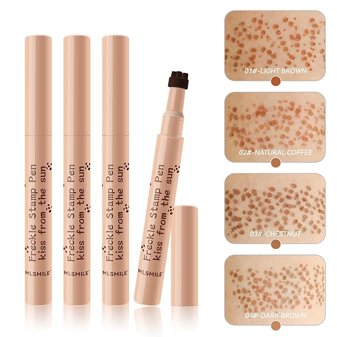 AKARY Stamp Freckle Pen Natural Lifelike Fake Freckles Makeup, Waterproof Long Lasting Quick Dry 5 Comb Corners Natural Like Face Freckle Makeup Pen for Effortless Sunkissed Makeup, 02-Natural Coffee-VivaGrace Women