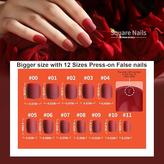 Teenitor Short Square Press On Nails Set, 12 Colors Short Fake Nails With Glue, 12 Sizes Glue On Nails