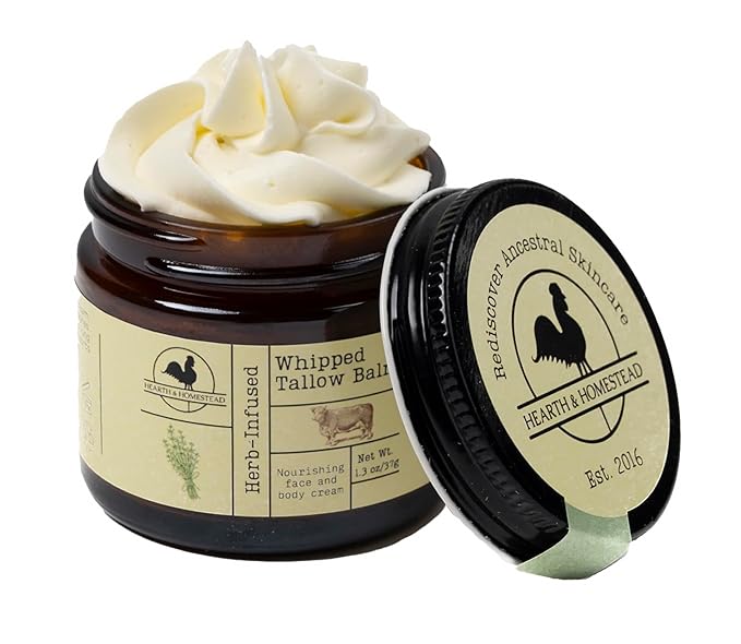 Handmade Whipped Tallow Balm (Unscented/Herb-Infused) - Organic Body Butter with Infused Olive Oil, for Eczema, Rosacea, Baby - 1.3 oz-VivaGrace Women