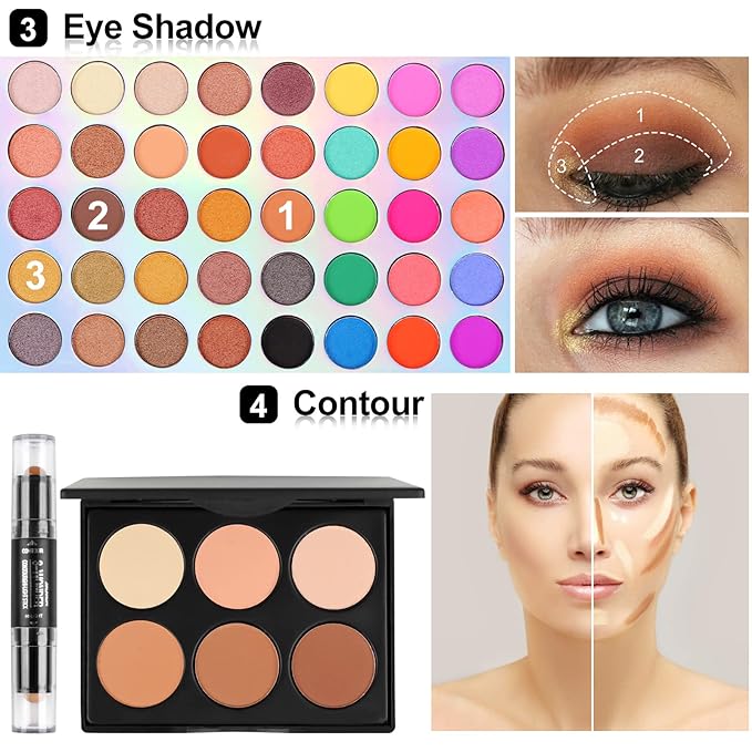 Fenshine Makeup Set,Make Up Starter Kit With Storage Bag Portable Travel Make Up Palette Eyeshadow Foundation Lip Gloss for Teenage & Adults (Type A)-VivaGrace Women