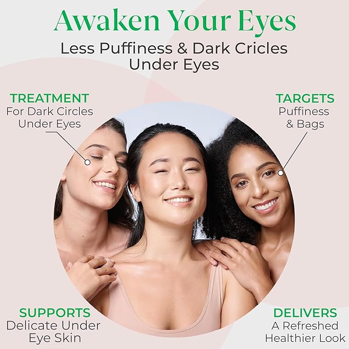 EyeGLO Caffeine Eye Cream for Dark Circles, Eye Bags, and Puffiness | Under Eye Treatment for Women with Peptides, Antioxidants, Hyaluronic Acid | Natural Brightening Eye Cream - 1 Oz-VivaGrace Women