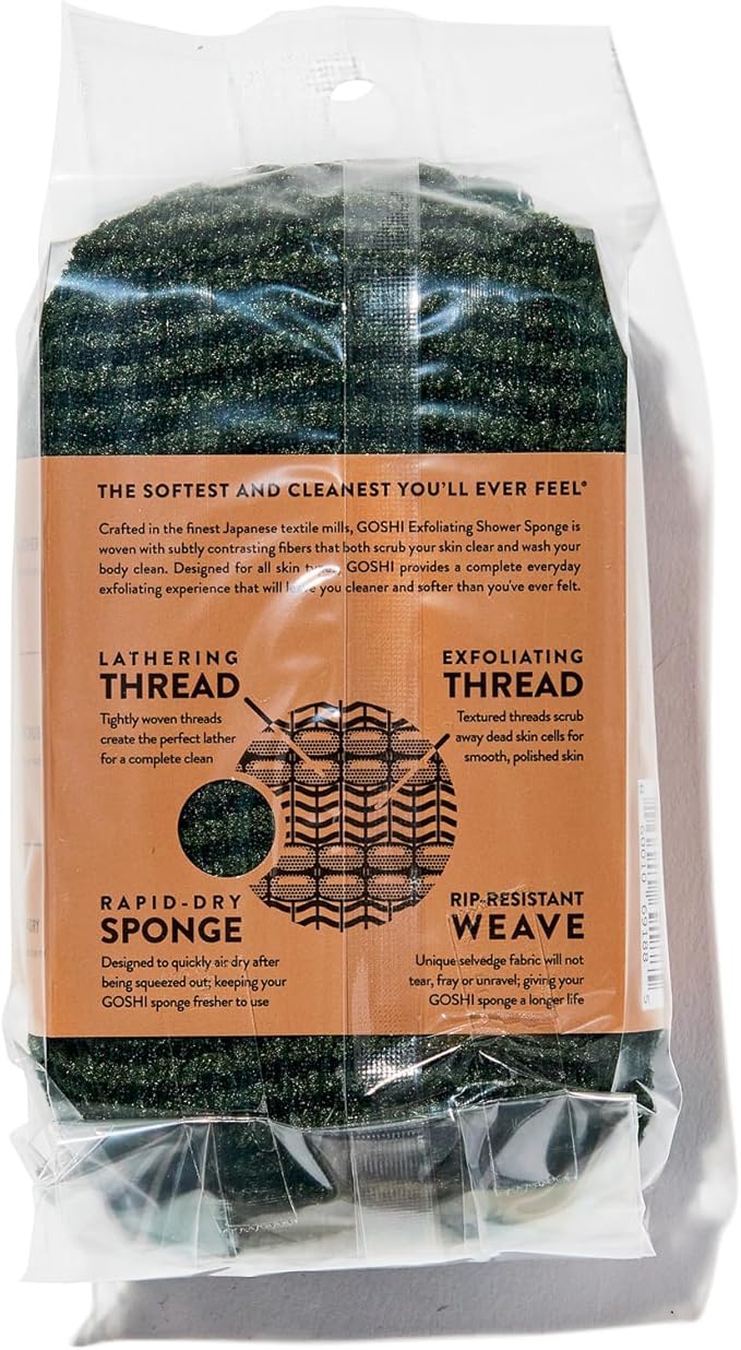 GOSHI Exfoliating Shower Sponge - Rip-Resistant, Rapid-Drying Exfoliating Bath Sponge for All Skin Types - Moss Green - Made in Japan-VivaGrace Women