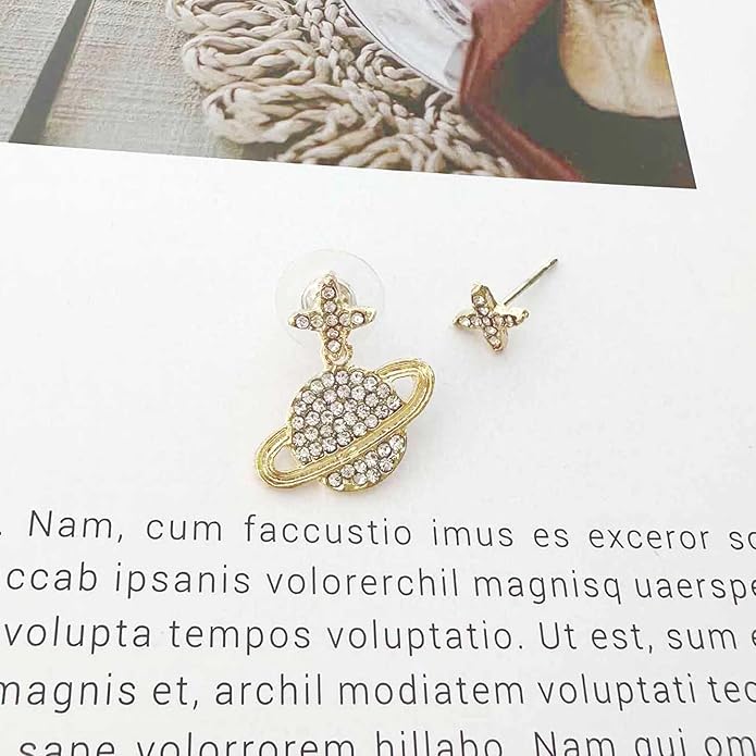 Crystal Saturn Planet Jacket Earrings Vintage Saturn Dangle Earrings Rhinestone Planet Drop Earrings Gold Cz Northstar Stud Earrings Celestial Front Back Earrings for Women Gifts-VivaGrace Women