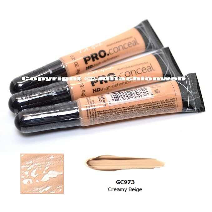 LA Girl Pro Concealer 3 x GC973 Creamy Beige HD. High Definition Liquid Concealer + FREE EARRING-VivaGrace Women