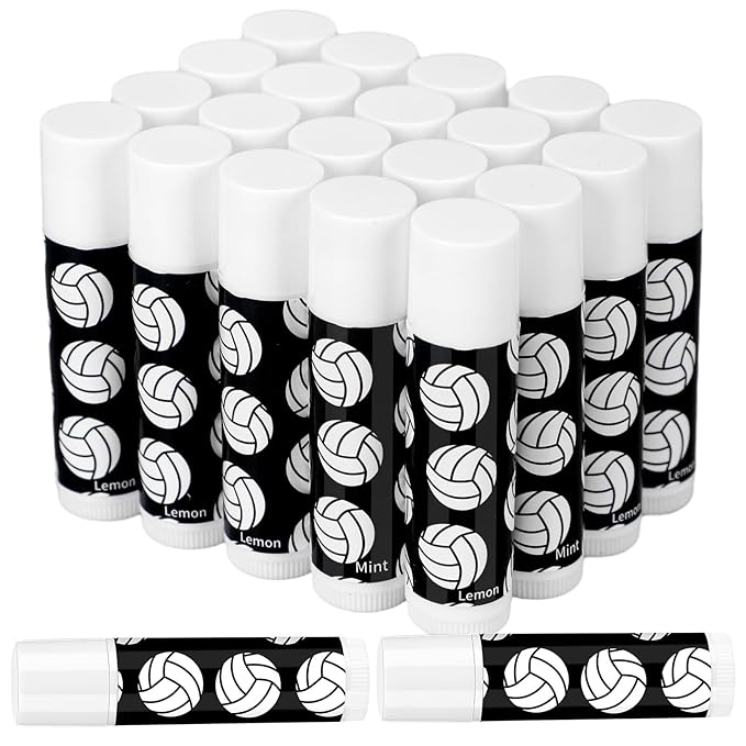 24 Pcs Volleyball Lip Balm Volleyball Team Gifts Volleyball Party Favors Volleyball Lip Balm Gift for Volleyball Team Volleyball Party Guest Supplies (Black)-VivaGrace Women