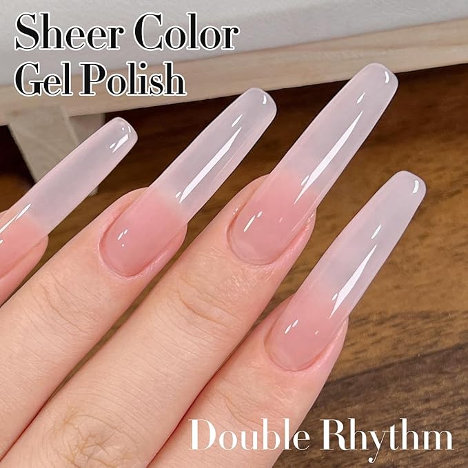 Double Rhythm Gel Polish Translucent Sheer Neutral Natural Light Milky Same Color Same Bottle 15ML Jelly Polish Art DIY at Home (Baby Pink-A1376)-VivaGrace Women