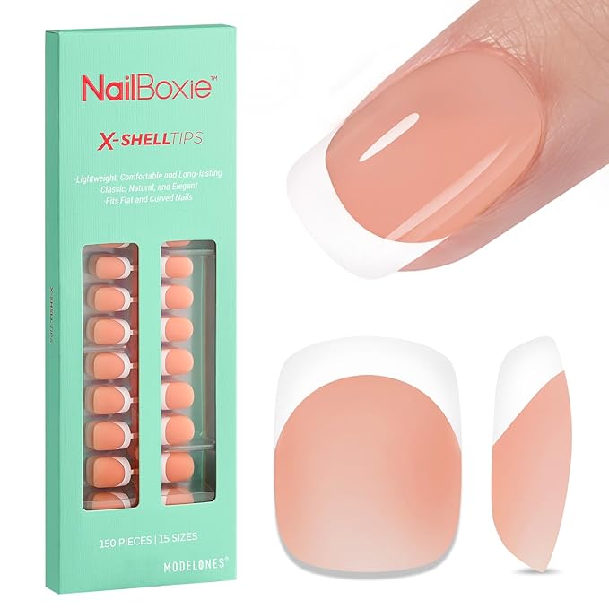 modelones French Tip Press on Nails, 150Pcs Extra Short Square Fake Nails with Nail Box, Deep Nude Gel Nail Tips for Women, Soft Glue-On Nails for Natural Salon Look, DIY Nail Art (15 Sizes)-VivaGrace Women