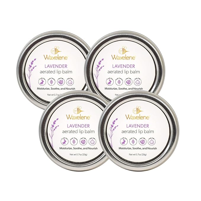 Waxelene Lavender Aerated Lip Balm Tin 4 Piece, Best Lip Balm Ever Organic Calming Multipurpose Ointment Baby Eczema Dry Skin Face Moisturizer-VivaGrace Women