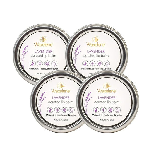 Waxelene Lavender Aerated Lip Balm Tin 4 Piece, Best Lip Balm Ever Organic Calming Multipurpose Ointment Baby Eczema Dry Skin Face Moisturizer-VivaGrace Women