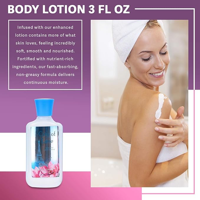 Bath & Body Care Travel Set - Home Spa Set with Body Lotion, Shower Gel and Fragrance Mist, Valentines Day Gifts for Her and Him(City of Love)-VivaGrace Women