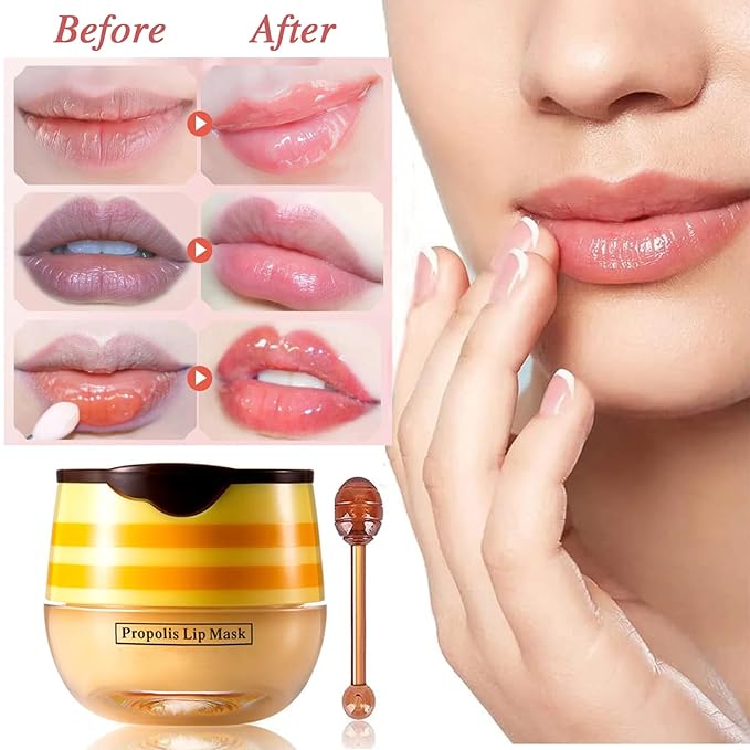 2 PCS Lip Balm Honey Pot, Honey & Strawberry Lip Sleeping Mask Vitamin E & Moisturizing Propolis Lip Balm with Stick, Prevention Dry and Cracked Lip Scrubs Exfoliator Lip Wrinkle-VivaGrace Women