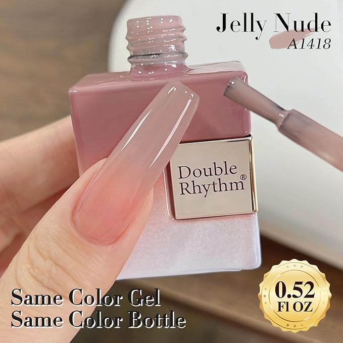 Double Rhythm Translucent Gel Polish Sheer Neutral Natural Light Milky Same Color Same Bottle 15ML Jelly Nail Polish Nail Art DIY at Home (Milky Nude Purple-A1414)-VivaGrace Women