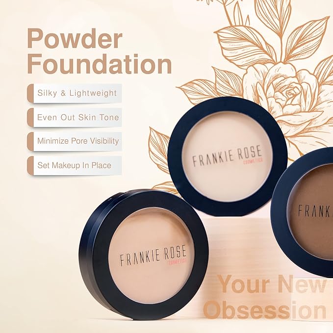 Frankie Rose Cosmetics Powder Foundation – Full Coverage Face Powder For Pores & Imperfections, Evens Out Skin Tone & Shine-Control | 58 Grams (Silk)-VivaGrace Women